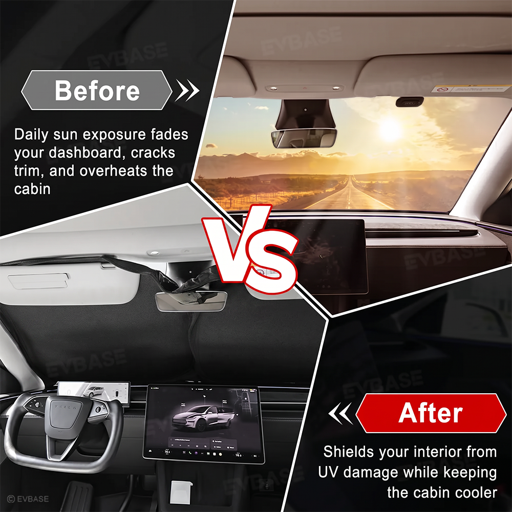 EVBASE Model Y Juniper Sunshade Front & Rear Windshield Shade Side Window Sun Visor Glass Roof Sunshade Sun Protection Heat