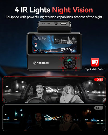 REDTIGER VP20 530° 3-Channel IR Night View Dash Cam