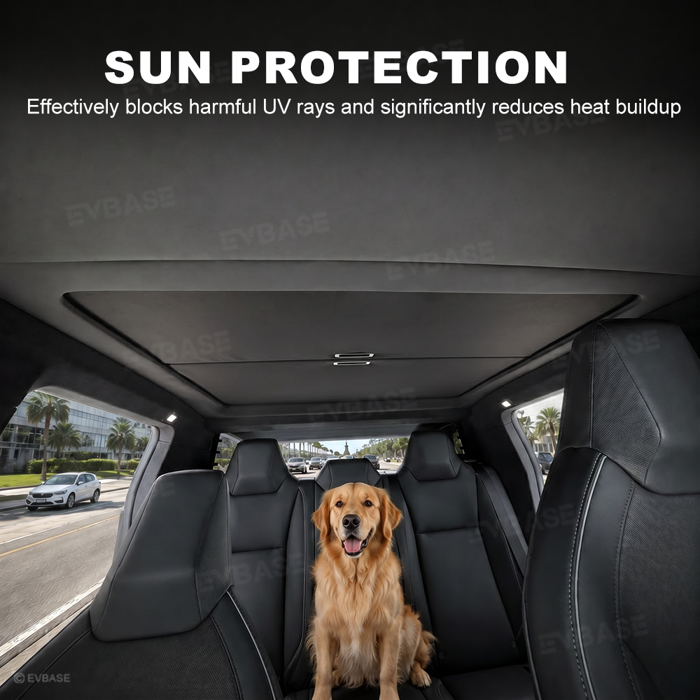 EVBASE Cybertruck Sunshade Retractable Glass Roof Sunshade with Roll Fabric Style Heat Insulation UV Protection