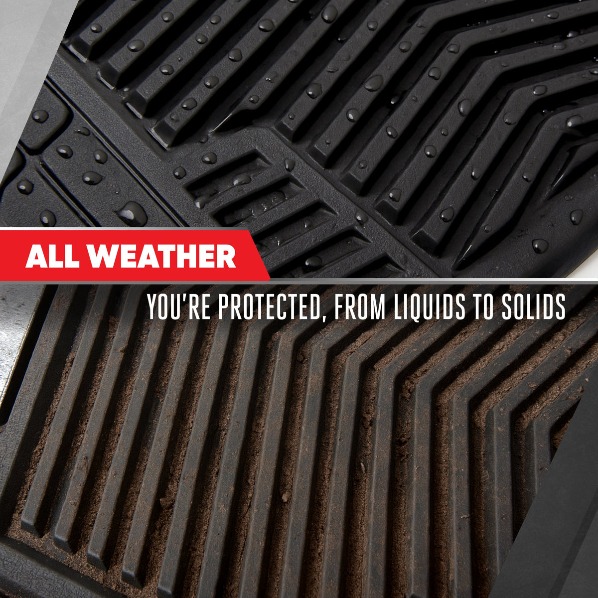 Motor Trend FlexTough Shield Black & Silver All-Weather Floor Mats for Cars, Trucks & SUVs – Heavy Duty Waterproof Rubber Car Mats, Universal