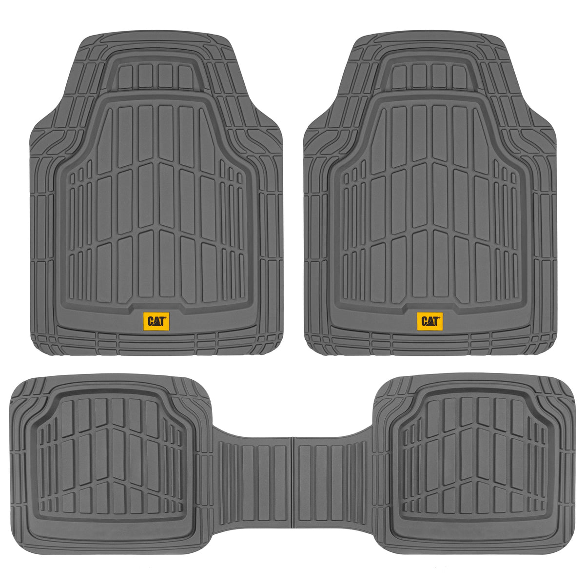 CAT 3-Piece ToughRide Rubber Front Floor Mats and Rear Floor Mats - Heavy Duty, All Weather, Trim to Fit - Gray
