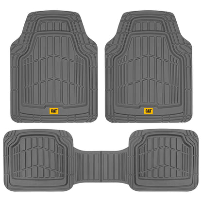 CAT 3-Piece ToughRide Rubber Front Floor Mats and Rear Floor Mats - Heavy Duty, All Weather, Trim to Fit - Gray