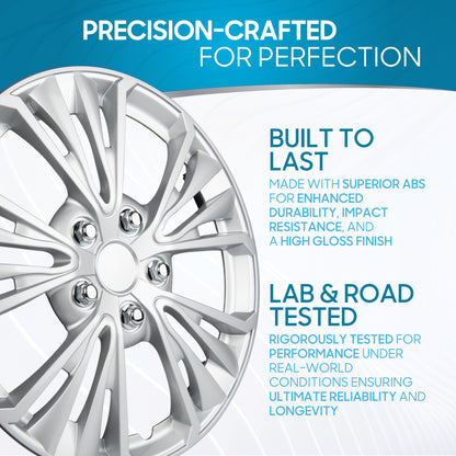 BDK 16 Inch Hubcaps Set of 4 – OEM Replacement Snap-On Wheel Rim Covers - Universal Fit Car Wheel Cover for Cars, Trucks, SUV, Vans Durable ABS