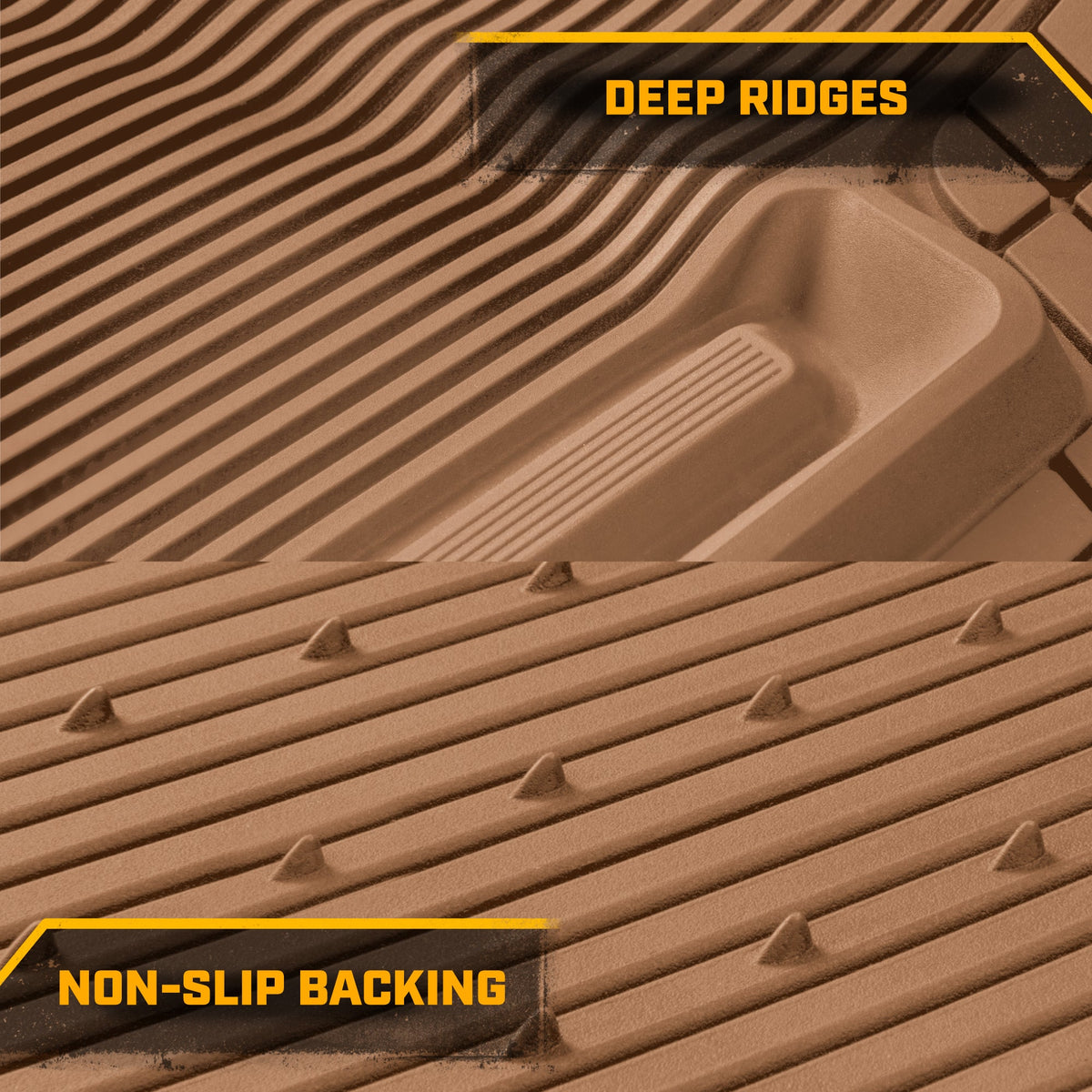 Cat® TerrainGuard™ Heavy-Duty 3-Piece All-Weather Rubber Floor Mats for Car, Truck, SUV, Van - Trim-to-Fit Deep Dish Automotive Floor Liners