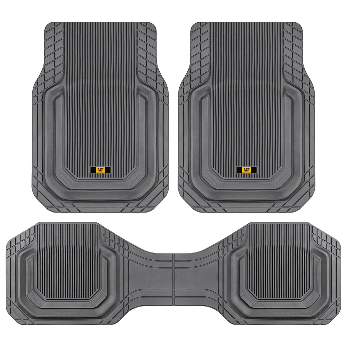 Cat® TerrainGuard™ Heavy-Duty 3-Piece All-Weather Rubber Floor Mats for Car, Truck, SUV, Van - Trim-to-Fit Deep Dish Automotive Floor Liners