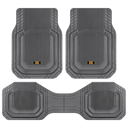 Cat® TerrainGuard™ Heavy-Duty 3-Piece All-Weather Rubber Floor Mats for Car, Truck, SUV, Van - Trim-to-Fit Deep Dish Automotive Floor Liners