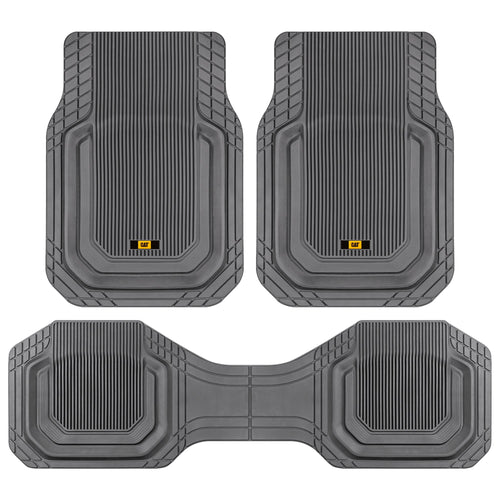 Cat® TerrainGuard™ Heavy-Duty 3-Piece All-Weather Rubber Floor Mats for Car, Truck, SUV, Van - Trim-to-Fit Deep Dish Automotive Floor Liners