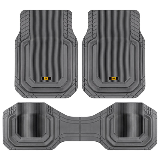 Cat® TerrainGuard™ Heavy-Duty 3-Piece All-Weather Rubber Floor Mats for Car, Truck, SUV, Van - Trim-to-Fit Deep Dish Automotive Floor Liners