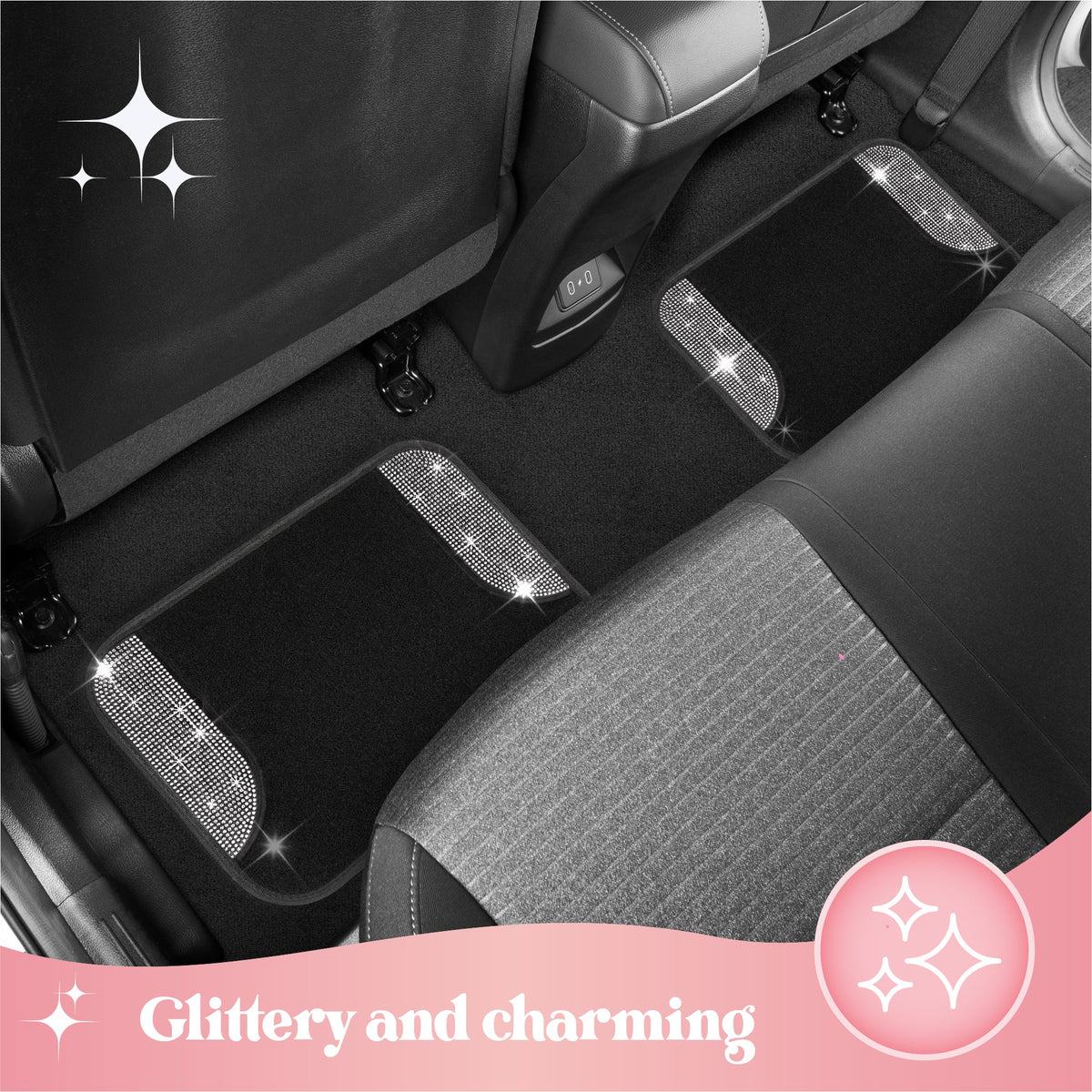 Carbella 4-Piece Diamond Bling Front Floor Mats and Rear Floor Mats - White