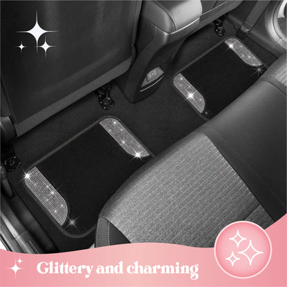Carbella 4-Piece Diamond Bling Front Floor Mats and Rear Floor Mats - White