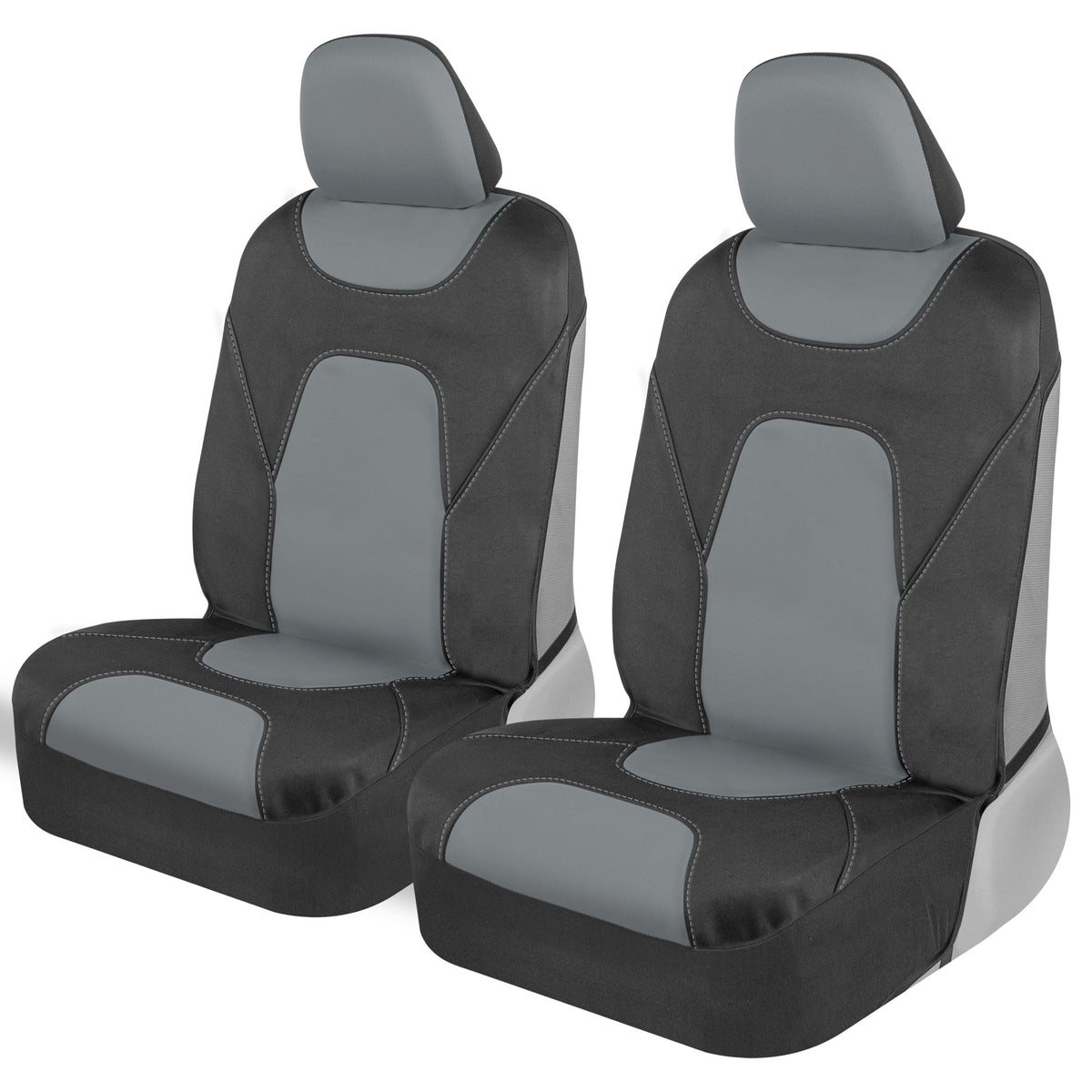 MotorTrend 2-Pack AquaShield Water-Proof Two-Tone Neoprene Front Seat Covers - Black/Gray