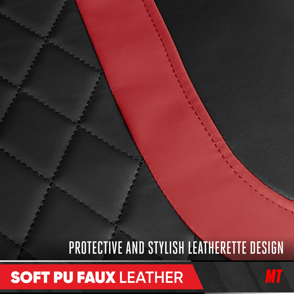 Motor Trend Faux Leather Seat Covers For Trucks, Cars, & SUV - Front Black & Red Car Seat Cover Set - Universal Fit For Most Automotives - Forros