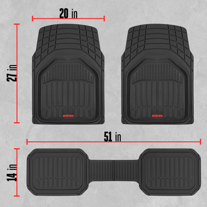 MotorTrend 3-Piece FlexTough Defender Front Floor Mats and Rear Floor Mat - Heavy Duty, All Weather, Trim to Fit