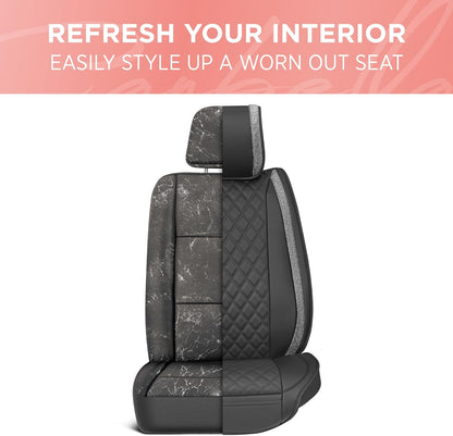 BlingStitch™ Car Seat Covers for Front Seats - Luxurious Vegan Leather Seat Covers for Cars with Black Bling Crystals, Premium Automotive Seat