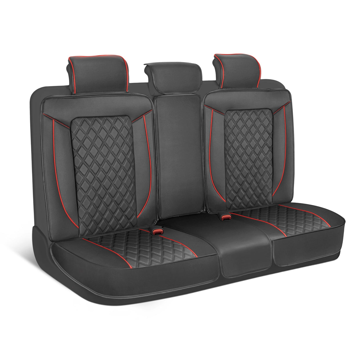 MotorBox 7-piece Prestige Edition Premium Faux Leather Diamond Stitched Cushion Rear Seat Covers - Red