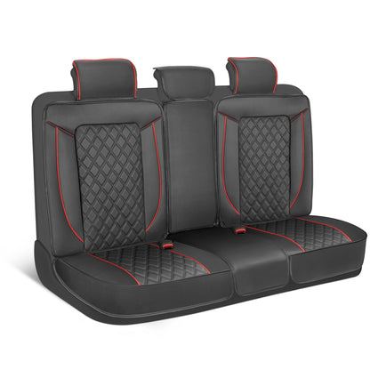 MotorBox 7-piece Prestige Edition Premium Faux Leather Diamond Stitched Cushion Rear Seat Covers - Red
