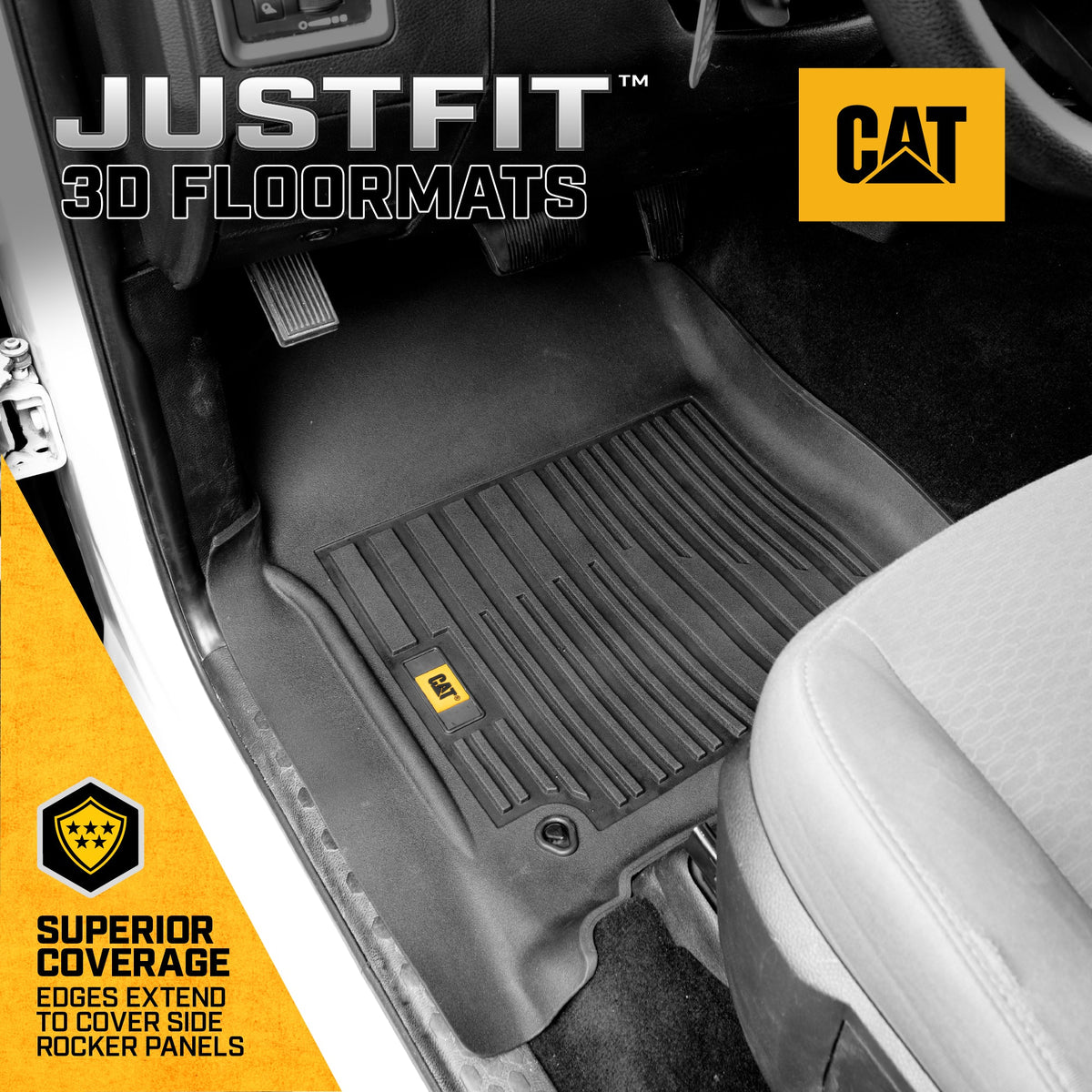 CAT 3-Piece JustFit 3D Front Floor Mats and Rear Floor Mats for Dodge Ram 1500 Crew Cab 2009-2018, Dodge Ram 2500/3500 Crew Cab 2010-2018, Dodge