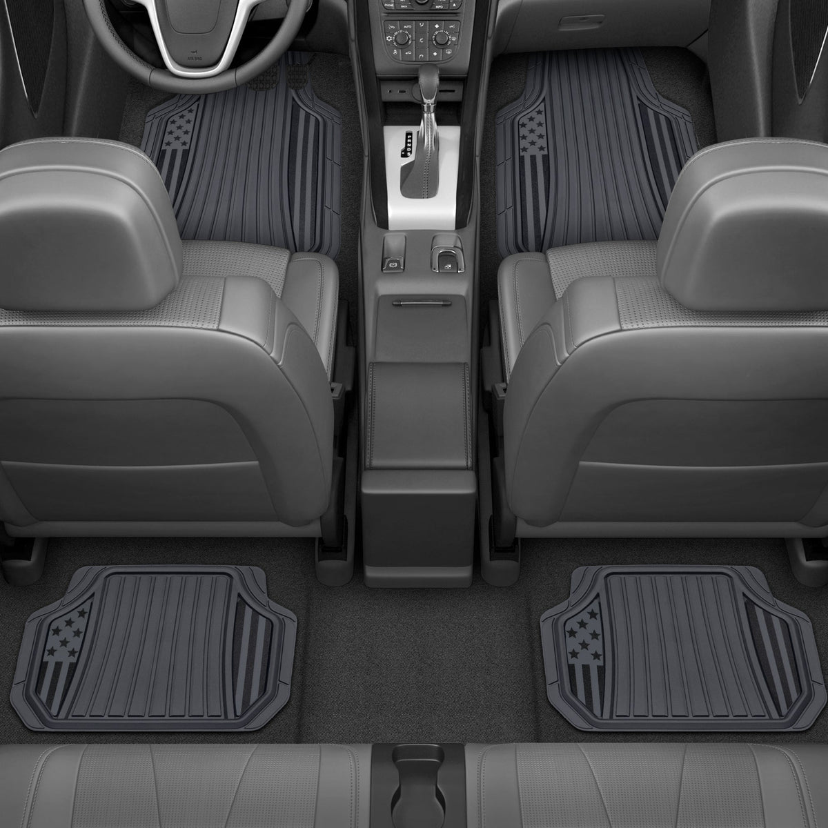 Motor Trend Flag Car Floor Mats Full Set - Durable Gray Rubber Floor Mats for Cars with Two Tone Accent, All Weather Interior