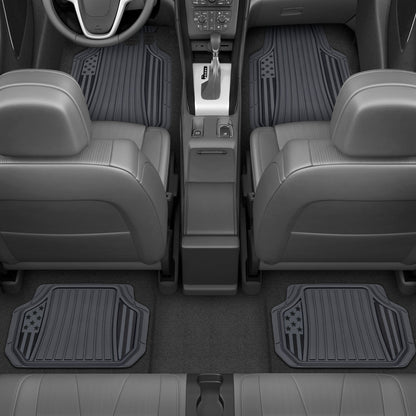 Motor Trend Flag Car Floor Mats Full Set - Durable Gray Rubber Floor Mats for Cars with Two Tone Accent, All Weather Interior