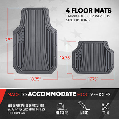 Motor Trend Flag Car Floor Mats Full Set - Durable Gray Rubber Floor Mats for Cars with Two Tone Accent, All Weather Interior