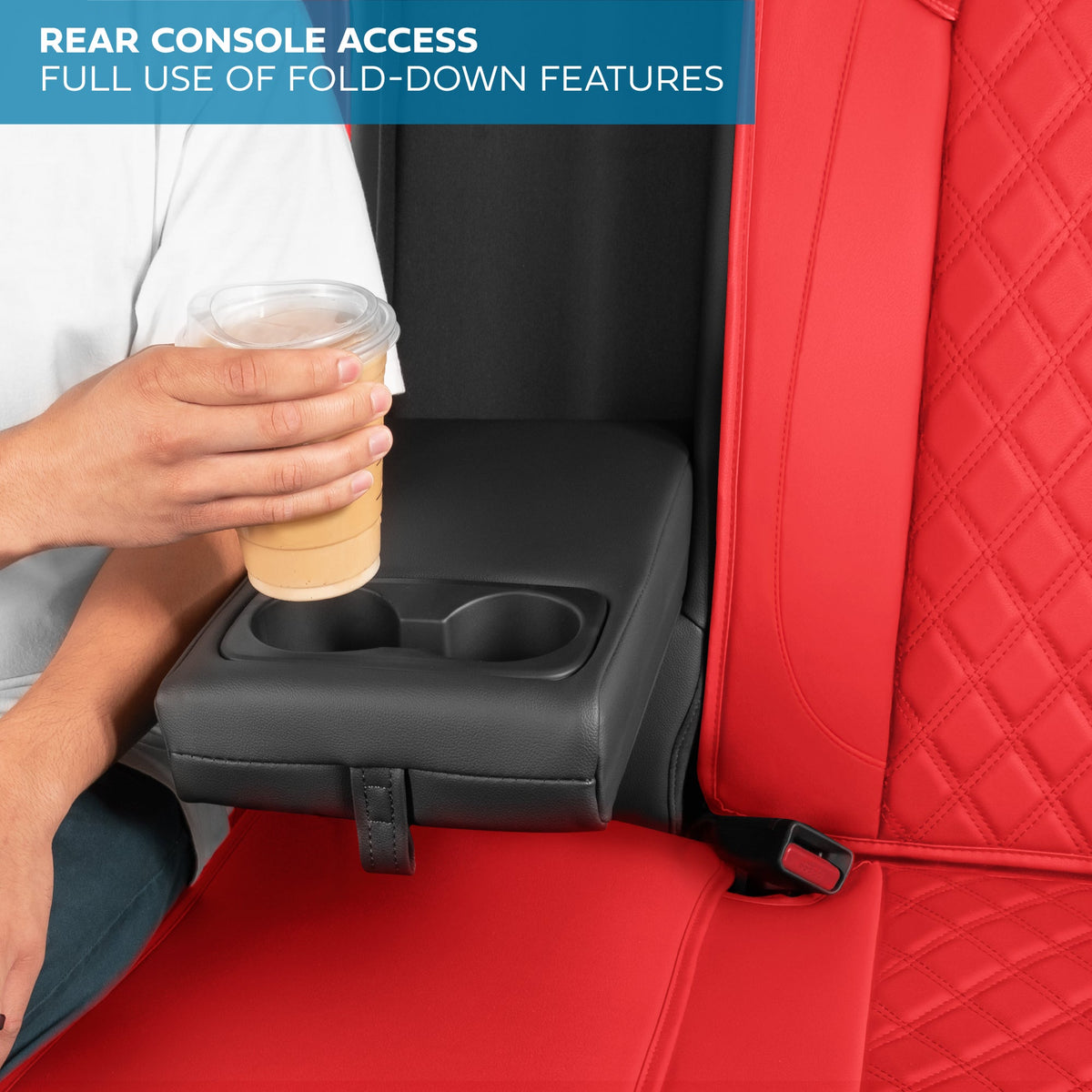 MotorBox Premium Napa Leather Rear Seat Cover – Semi Universal Fit for Most Cars, Truck & SUV – Red Back Seat Protector – Anti-Slip, Durable