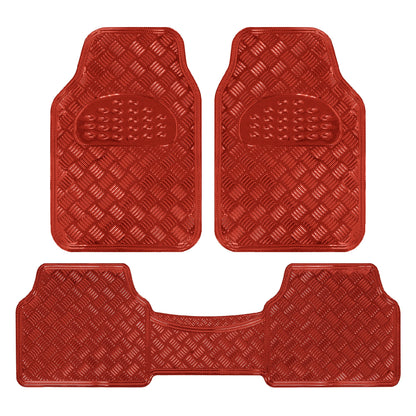 BDK 3-Piece Translucent Metallic-Look Front Floor Mat and Rear Floor Mat - Heavy Duty, All Weather - Red