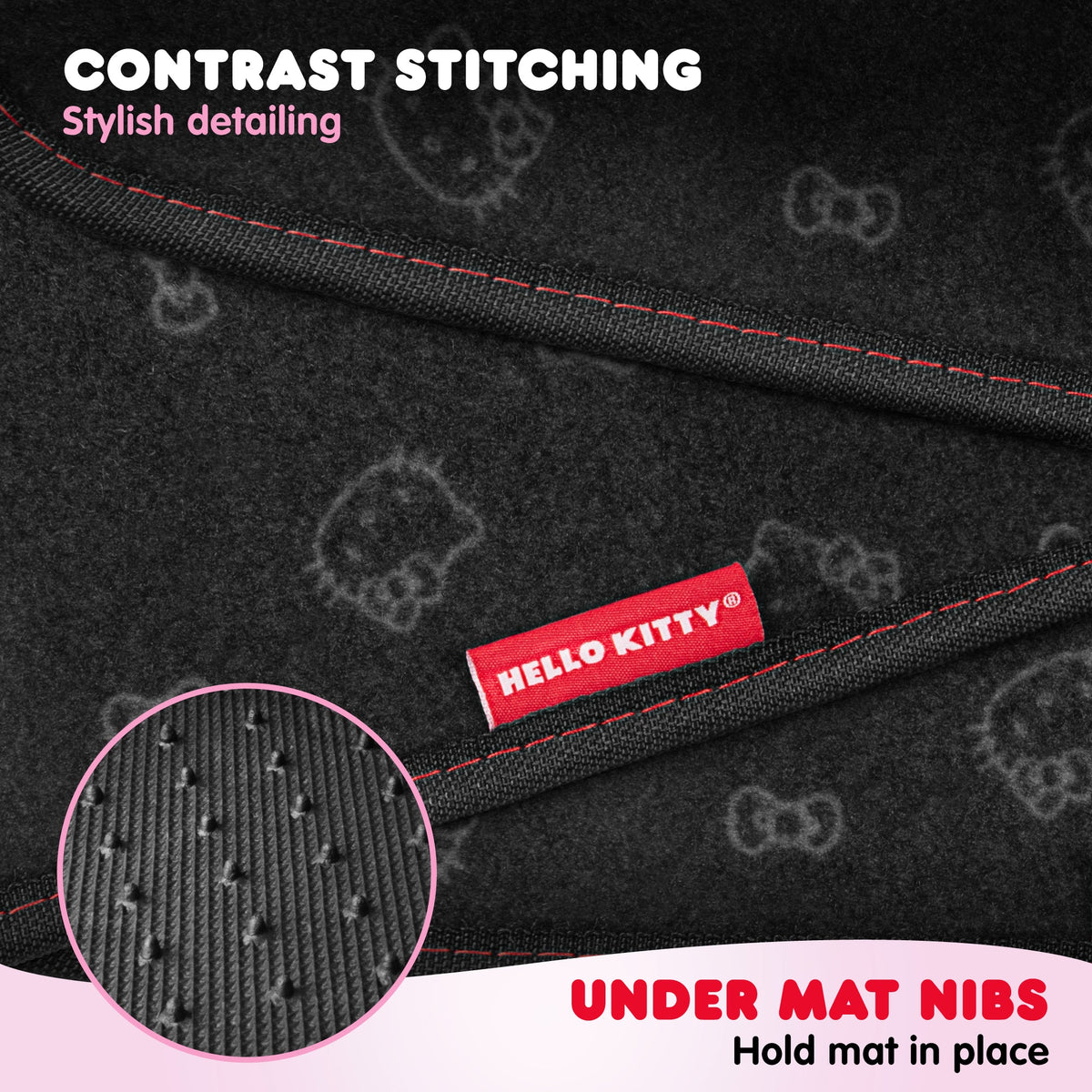 Hello Kitty Carpet Car Floor Mats - Universal Fit for Cars, SUVs & Trucks - Black with Red Bow & Hello Kitty Print - Front & Rear Set, 4 Piece