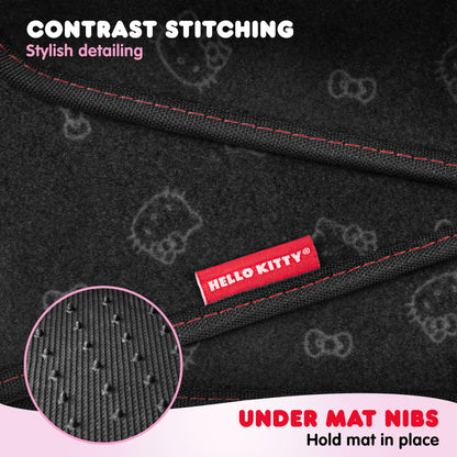 Hello Kitty Carpet Car Floor Mats - Universal Fit for Cars, SUVs & Trucks - Black with Red Bow & Hello Kitty Print - Front & Rear Set, 4 Piece