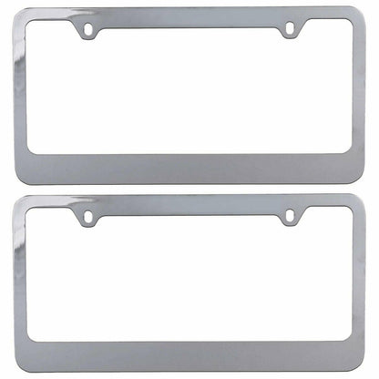 Chrome Plated Rust-Proof Die-Cast Stainless Metal License Plate Frame/Holder Universal Size - Blank Metal Design (Pack of 2)