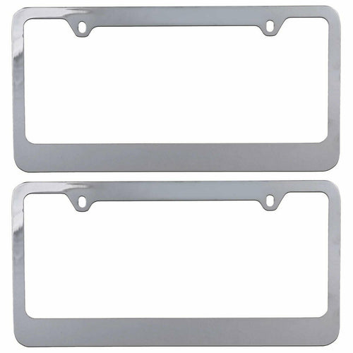 Chrome Plated Rust-Proof Die-Cast Stainless Metal License Plate Frame/Holder Universal Size - Blank Metal Design (Pack of 2)