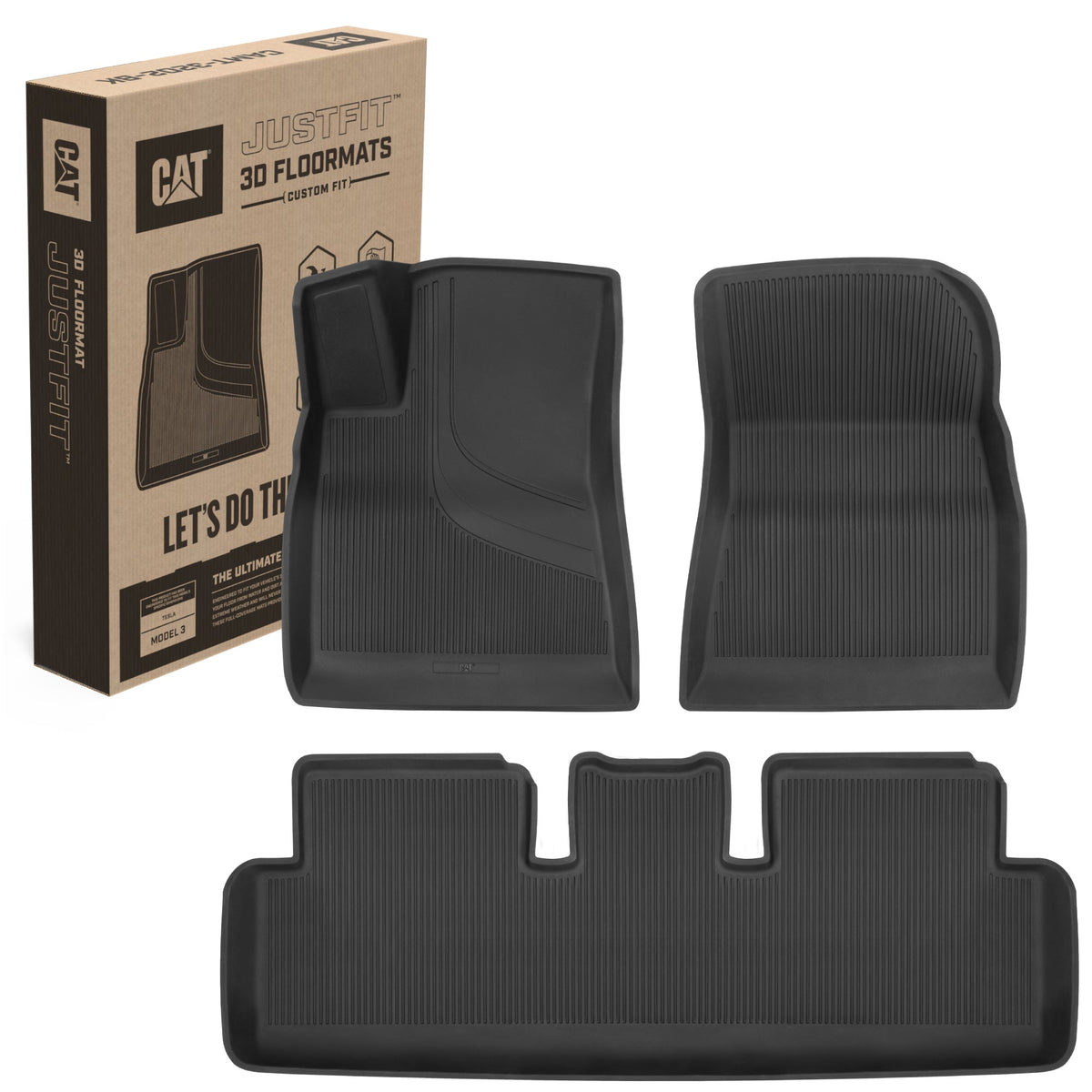 Cat® JustFit™ 3D Floor Mats for Tesla Model 3 2017-2024 - Custom Fit Tesla Model 3 Floor Mats with Extended Coverage Design, Premium Tesla Model