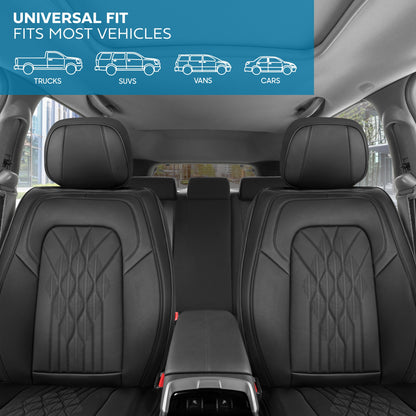 MotorBox Elite Edition Faux Leather Seat Covers for Cars, Trucks, & SUV - 2 Black Car Seat Covers for Front Seats - Universal Fit Car Accessories