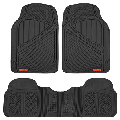 MotorTrend 3-Piece FlexTough Performance Deep Channel Front Floor Mats and Rear Floor Mat - Heavy Duty, All Weather, Trim to Fit