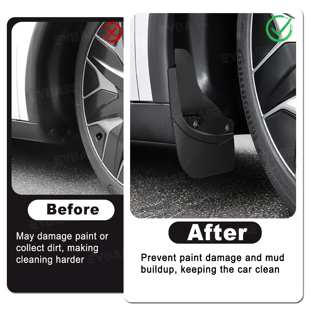 EVBASE Model Y L Mud Flaps Front & Rear No-Drilling Splash Guards All-Weather Protection