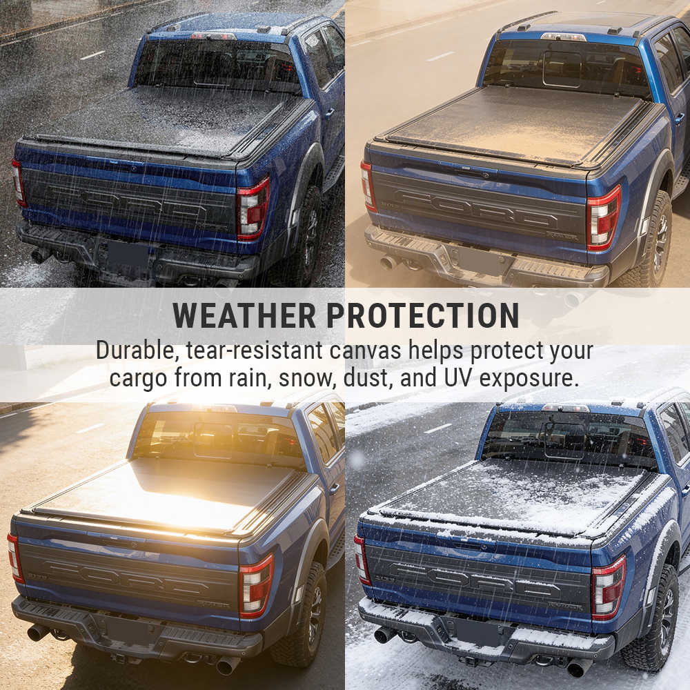 SYNETICUSA Silverado Soft Roll-Up Tonneau Cover With T-Slot Channel