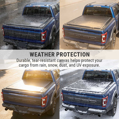 SYNETICUSA Silverado Soft Roll-Up Tonneau Cover With T-Slot Channel