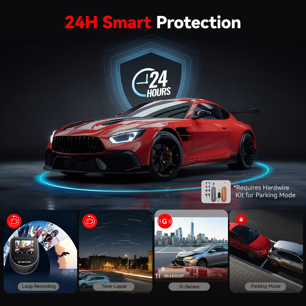 Redtiger A2 Dash Camera Front and Rear, 2.5K+1080P Dual Dashcam, WiFi, Loop Recording, G-Sensor, 24H Parking Mode, Super