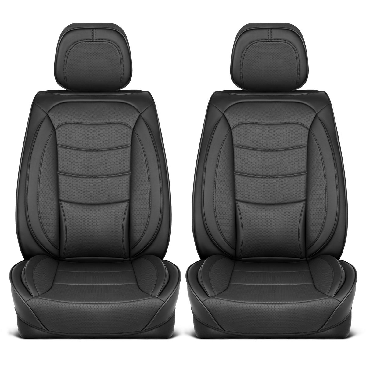 MotorBox Elite Edition Faux Leather Seat Covers for Cars, Trucks, & SUV - 2 Black Car Seat Covers for Front Seats - Universal Fit Car Accessories