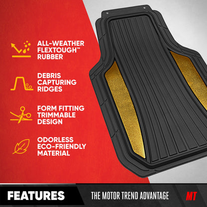 Motor Trend ChromeTech Car Floor Mats Full Set - Durable Rubber Floor Mats for Cars with Two Tone Accent, All Weather Interior Protection for