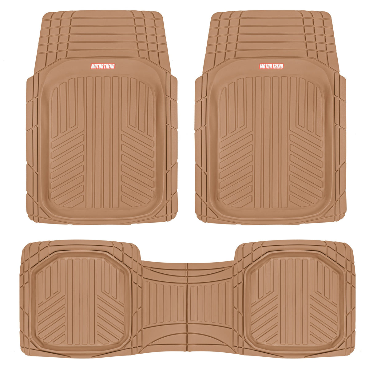 MotorTrend 3-Piece FlexTough Plus Deep Dish Line Grooves Front Floor Mats and Rear Floor Mat - Heavy Duty, All Weather, Trim to Fit
