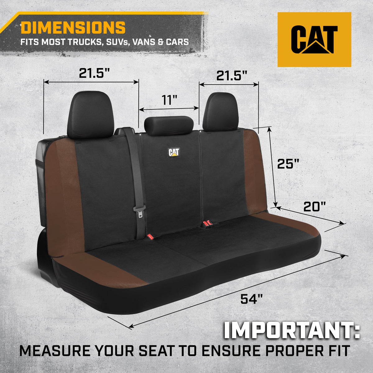 Cat Flexfit Brown Rear Seat Cover for Car – Durable Canvas & Mesh Design 60/40 Split Bench Protector for Cars, Trucks & SUVs – Back Seat Cover