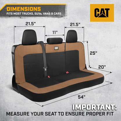 Cat Flexfit Beige & Black Rear Seat Cover for Car – Durable Canvas & Mesh Design 60/40 Split Bench Protector for Cars, Trucks & SUVs – Back Seat