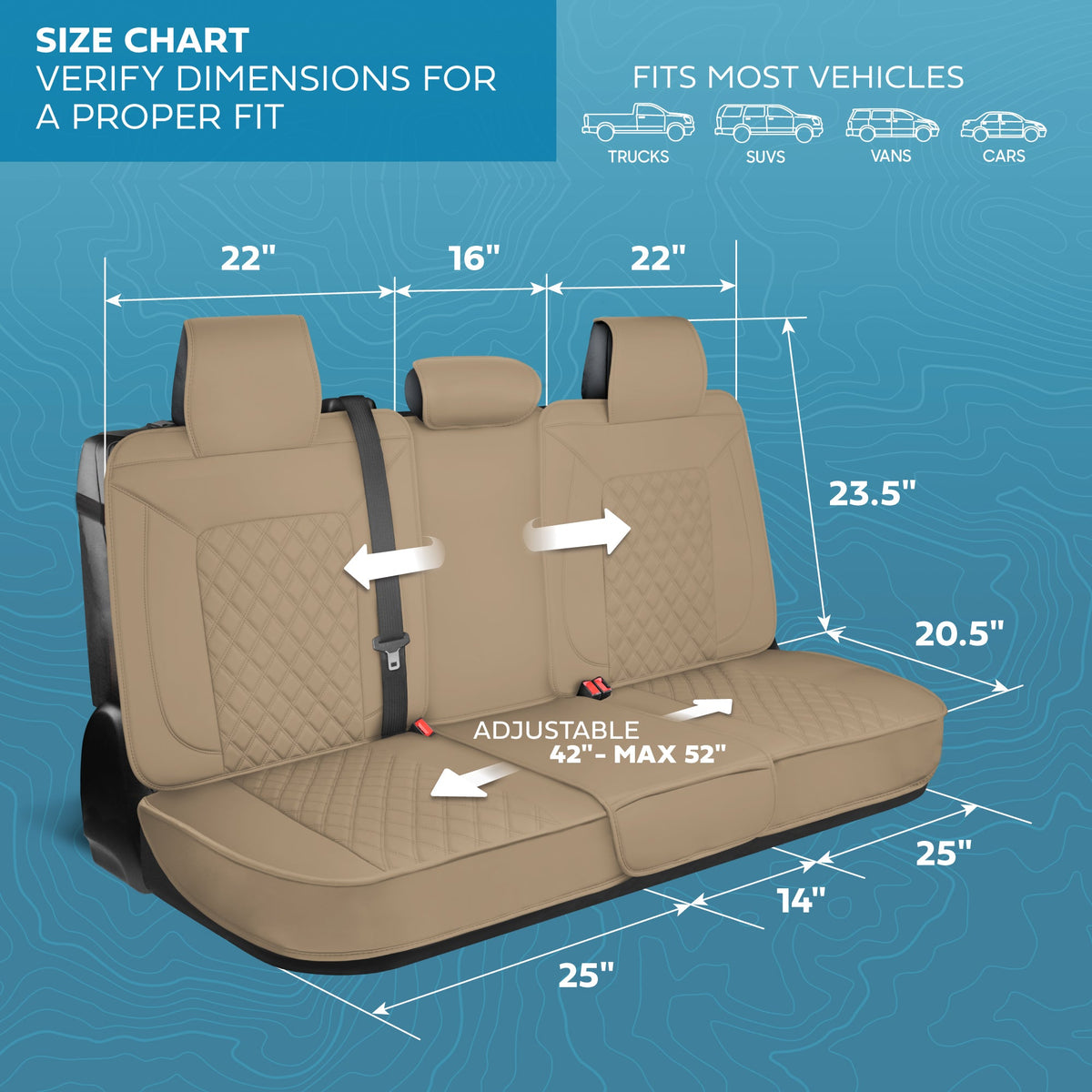 MotorBox Premium Napa Leather Rear Seat Cover - Semi Universal Fit for Most Cars, Truck & SUV - Beige Back Seat Protector - Anti-Slip, Durable