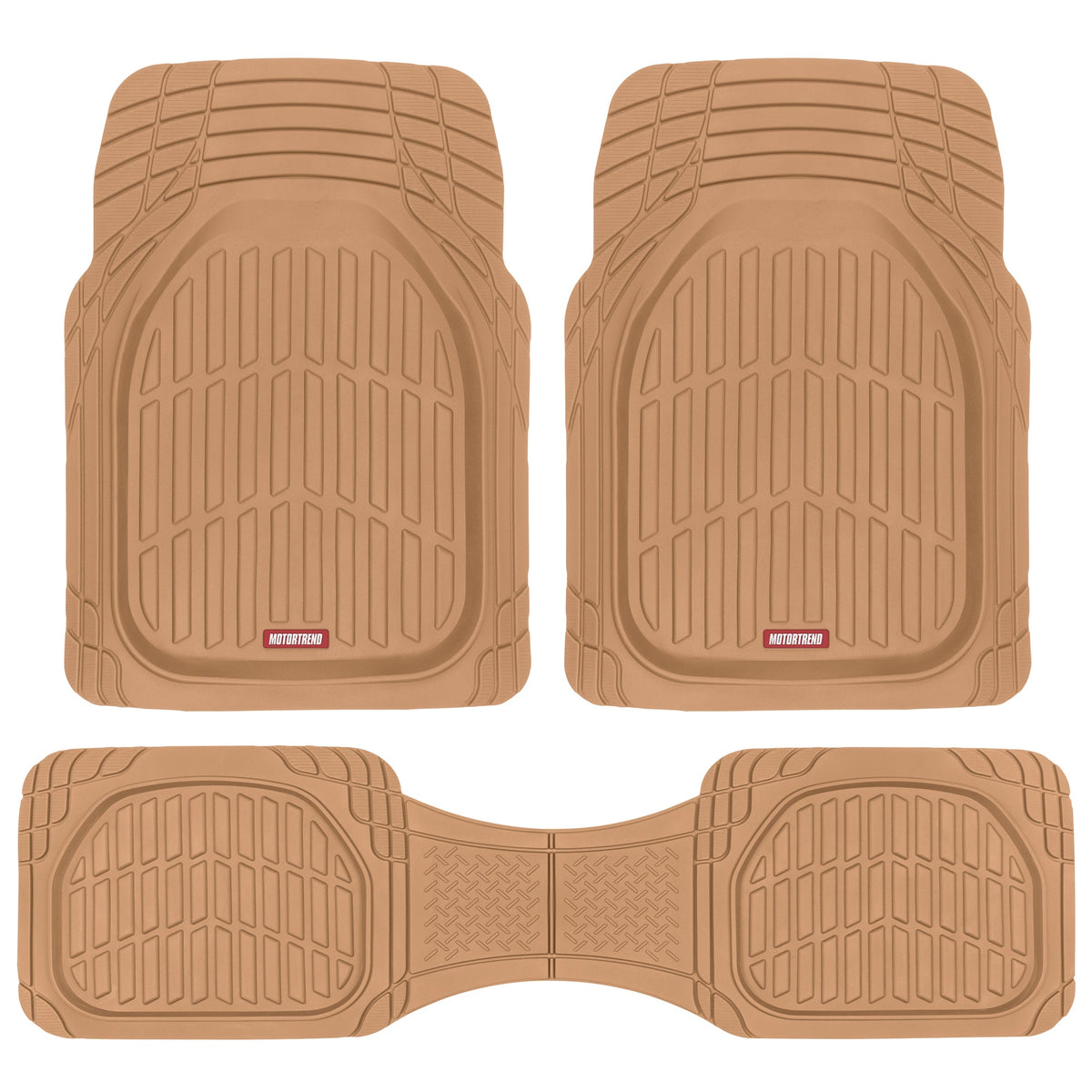 MotorTrend 3-Piece FlexTough Deep Dish Front Floor Mats and Rear Floor Mat - Heavy Duty, All Weather, Trim to Fit - Beige