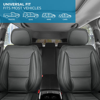 MotorBox Elite Edition Faux Leather Seat Covers for Cars, Trucks, & SUV - 2 Gray Car Seat Covers for Front Seats - Universal Fit Car Accessories