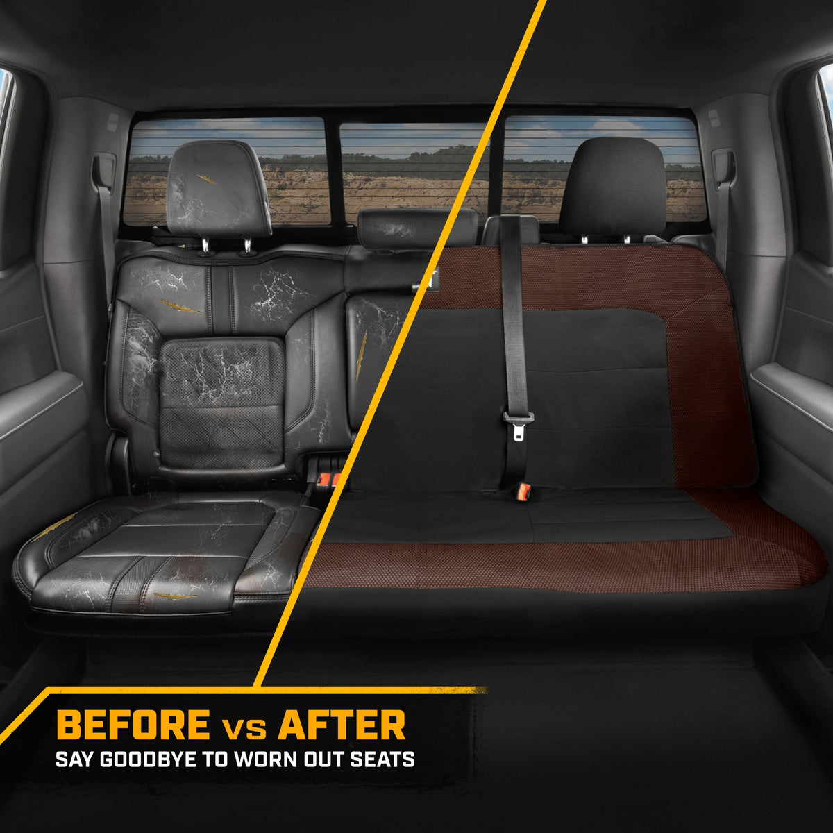 Cat Flexfit Brown & Black Rear Seat Cover for Car – Durable Canvas & Mesh Design 60/40 Split Bench Protector for Cars, Trucks & SUVs – Back Seat