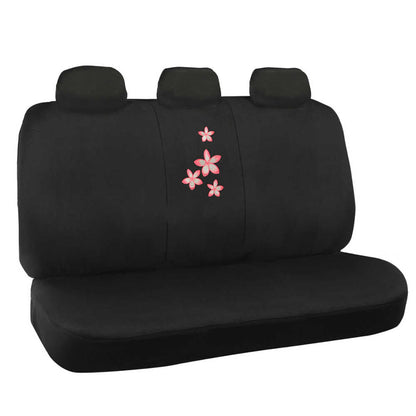 BDK 12-Piece Pink Flowers Front Seat Covers, Rear Seat Cover, Seat Belt Pads, and Steering Wheel Cover (Fits 14.5" - 15.5")