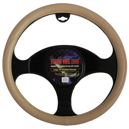 BDK Faux Leather Ergonomic Grip Steering Wheel Cover (Fits 14.5" - 15.5")