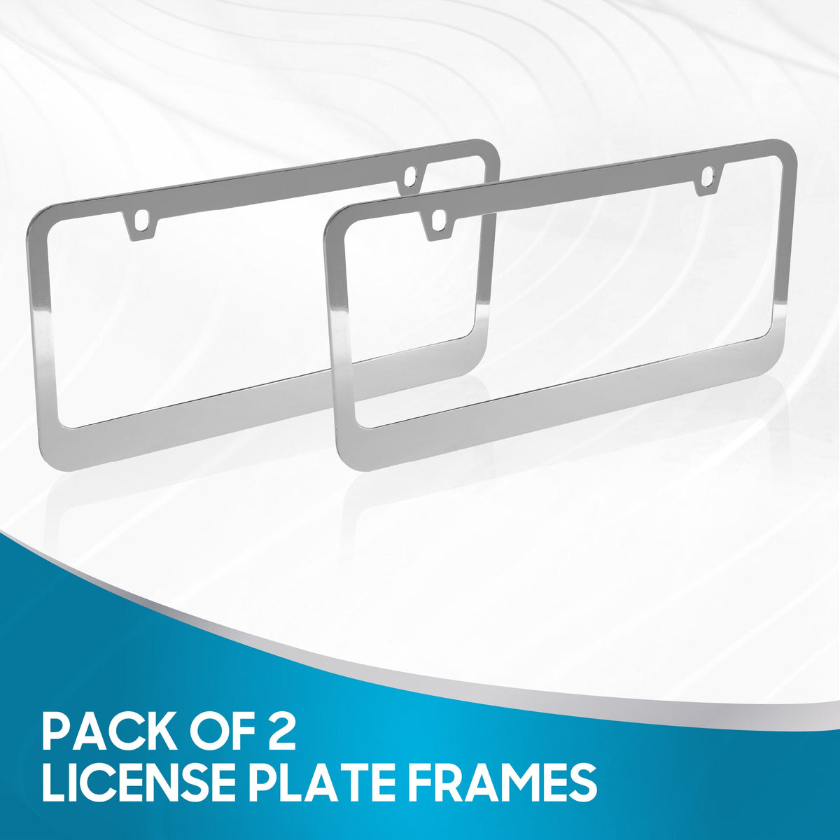 Chrome Plated Rust-Proof Die-Cast Stainless Metal License Plate Frame/Holder Universal Size - Blank Metal Design (Pack of 2)