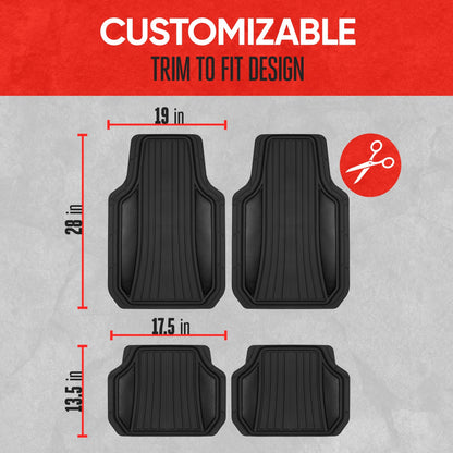 MotorTrend 4-Piece Shield Two-Tone Gloss Front Floor Mats and Rear Floor Mats - Heavy Duty, All Weather, Trim to Fit